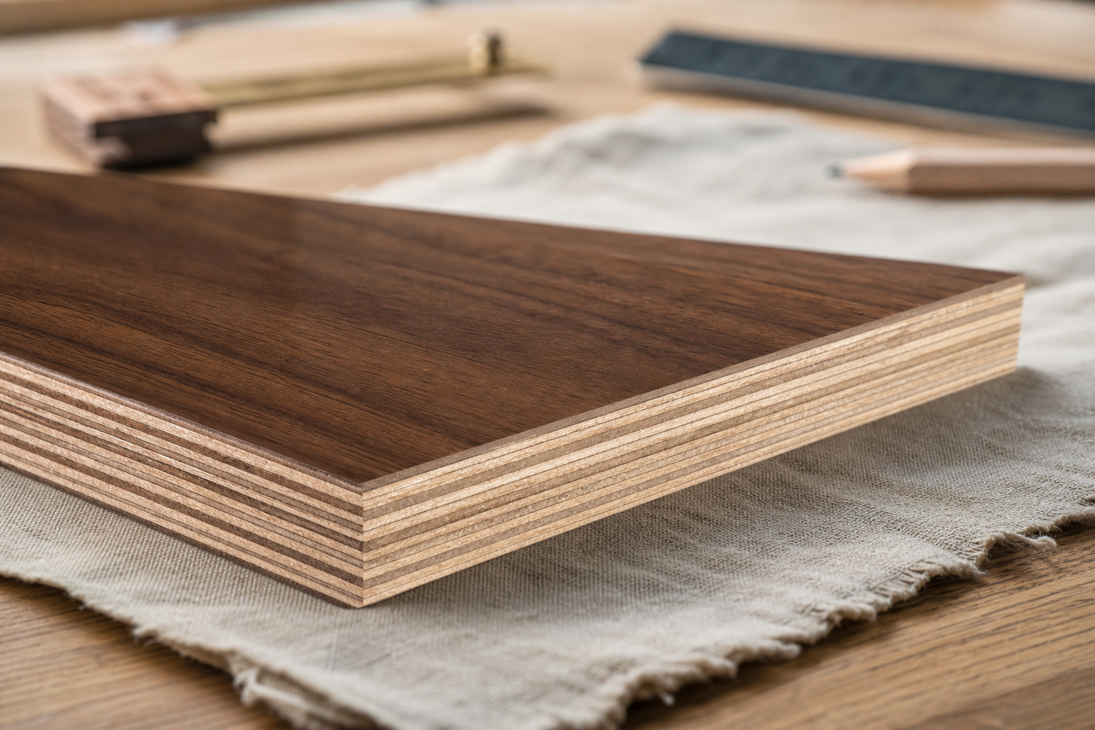 Close view of layered plywood edge